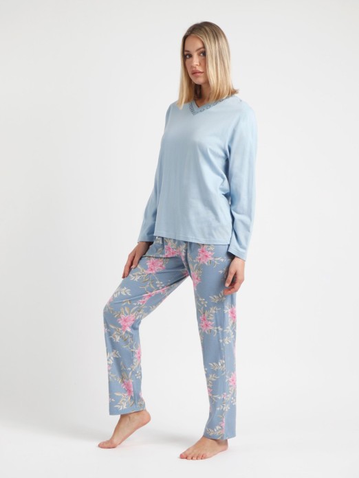 PIJAMA SENHORA PINK & BLUE FLOWERS ADMAS 60229