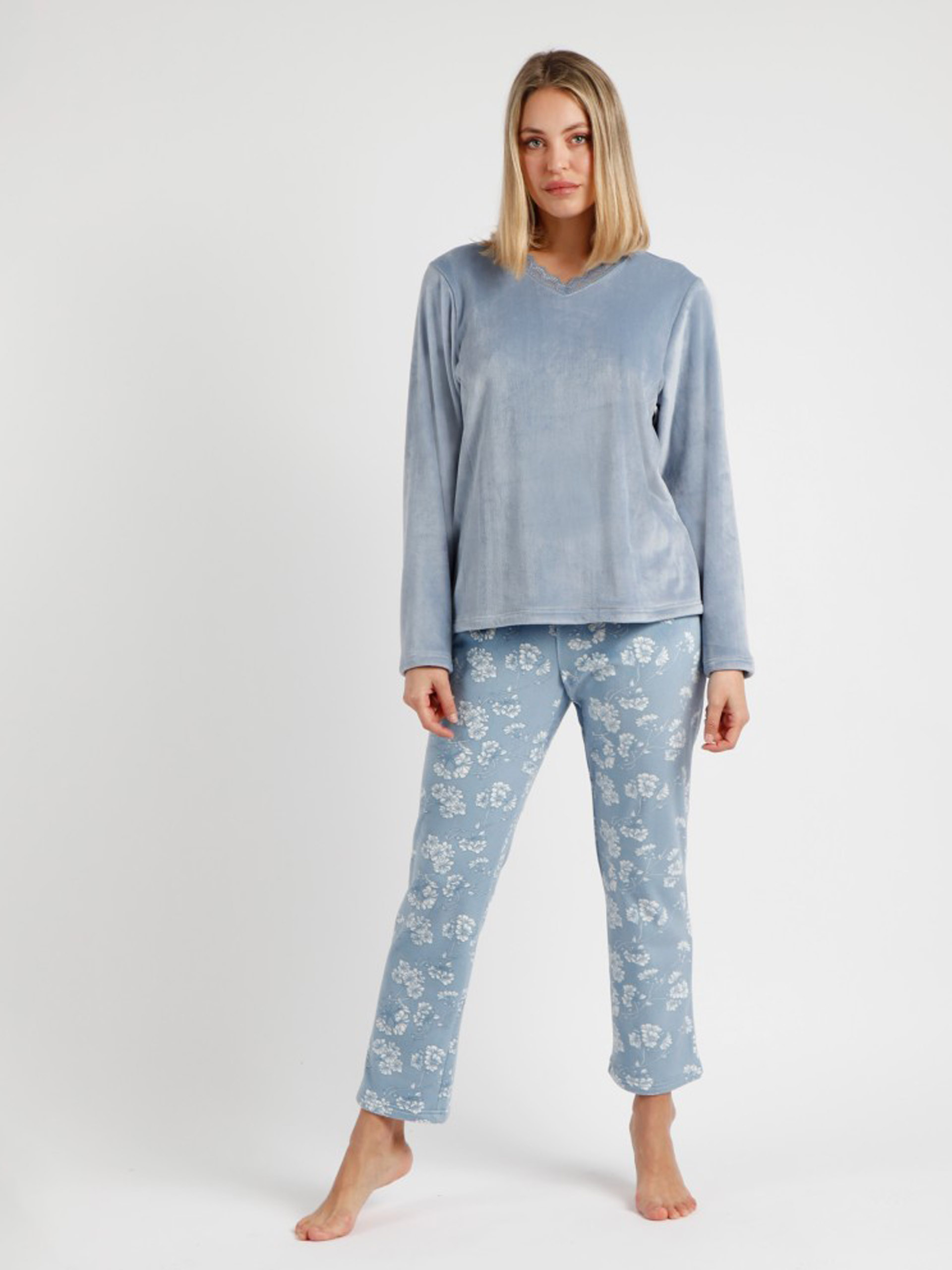 PIJAMA SENHORA PICO WHITE FLOWERS ADMAS 60232