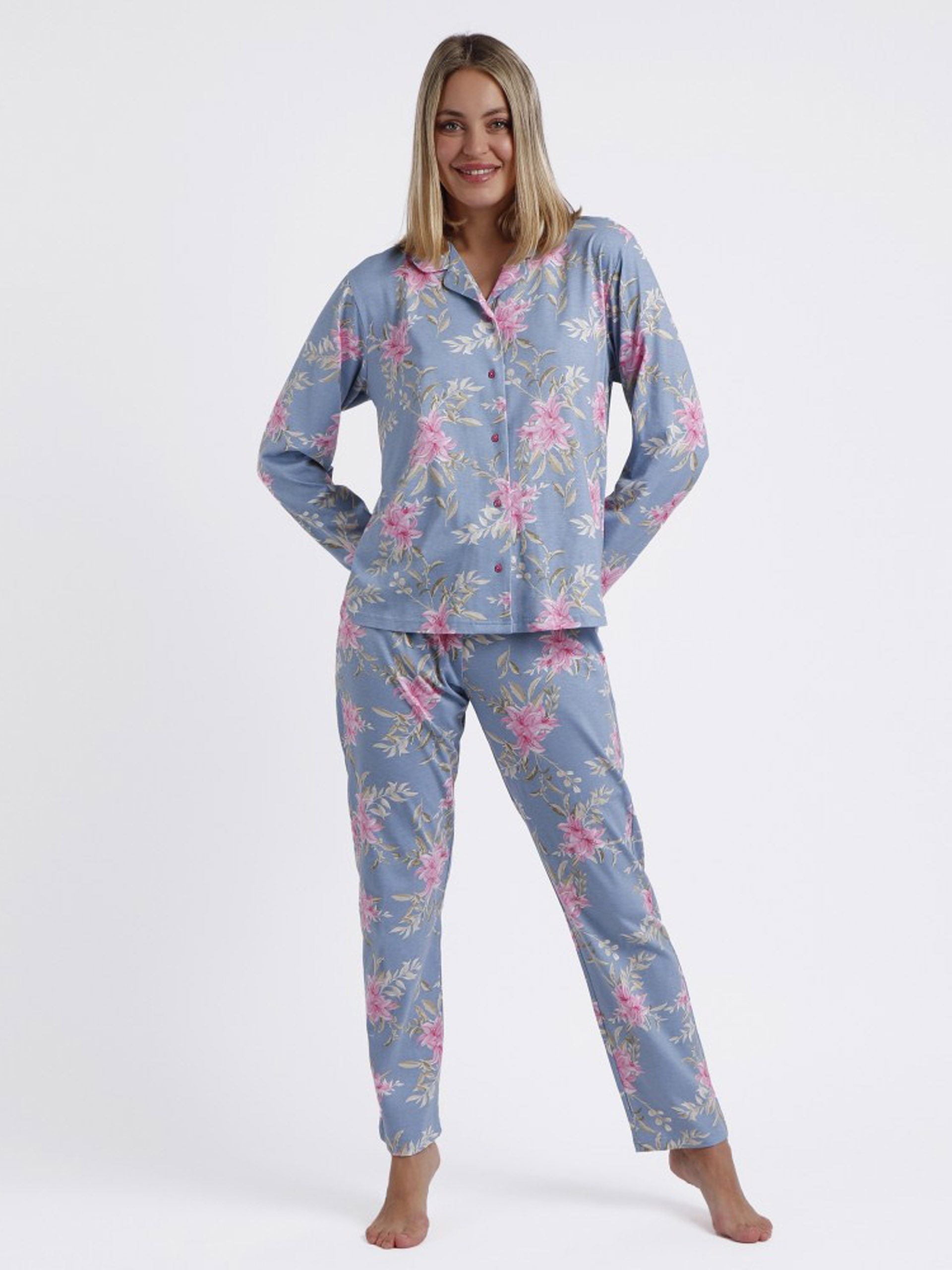 PIJAMA SEÑORA ABIERTO FLORES ROSA Y AZUL ADMAS 60230
