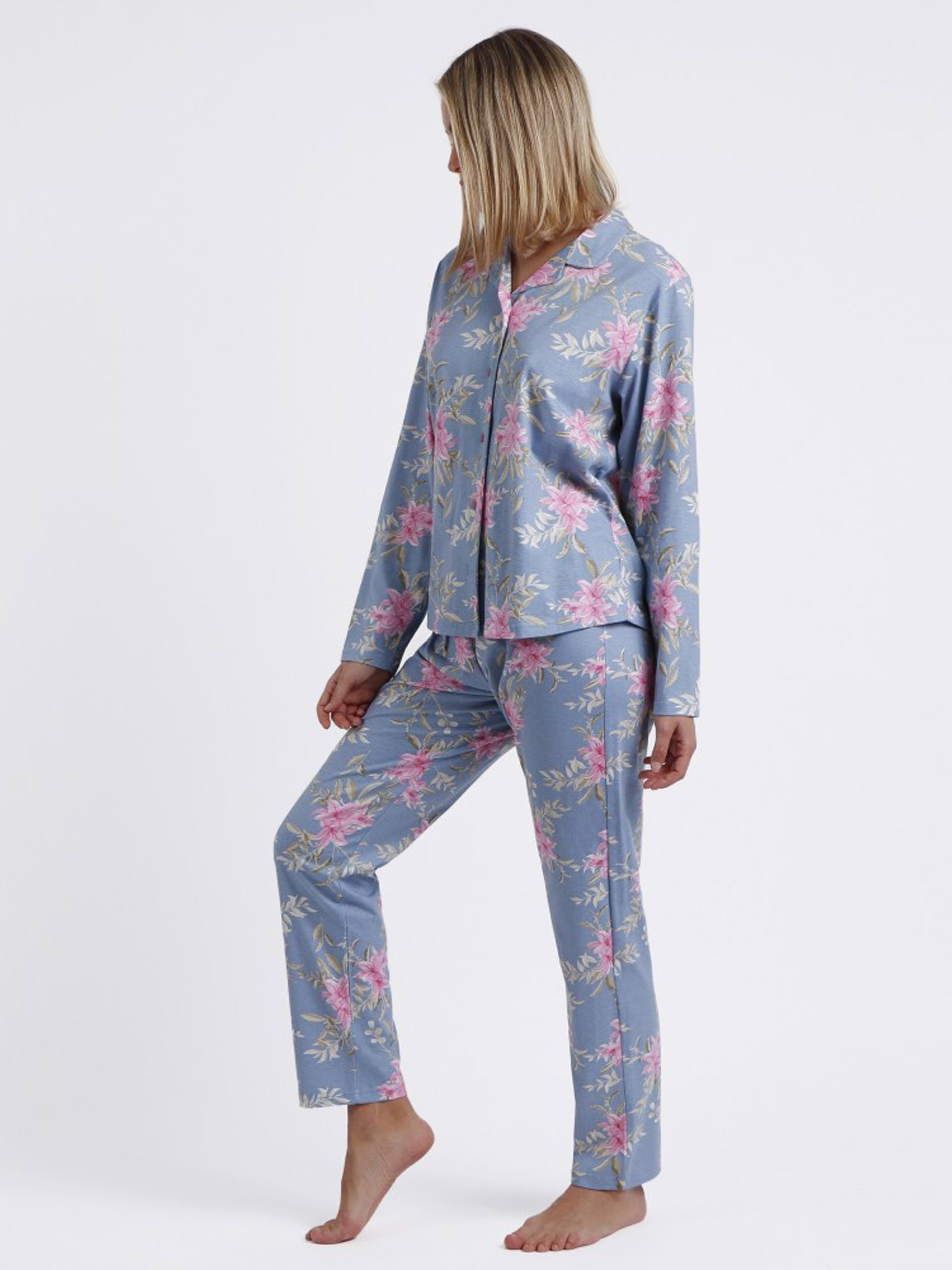 PIJAMA SEÑORA ABIERTO FLORES ROSA Y AZUL ADMAS 60230