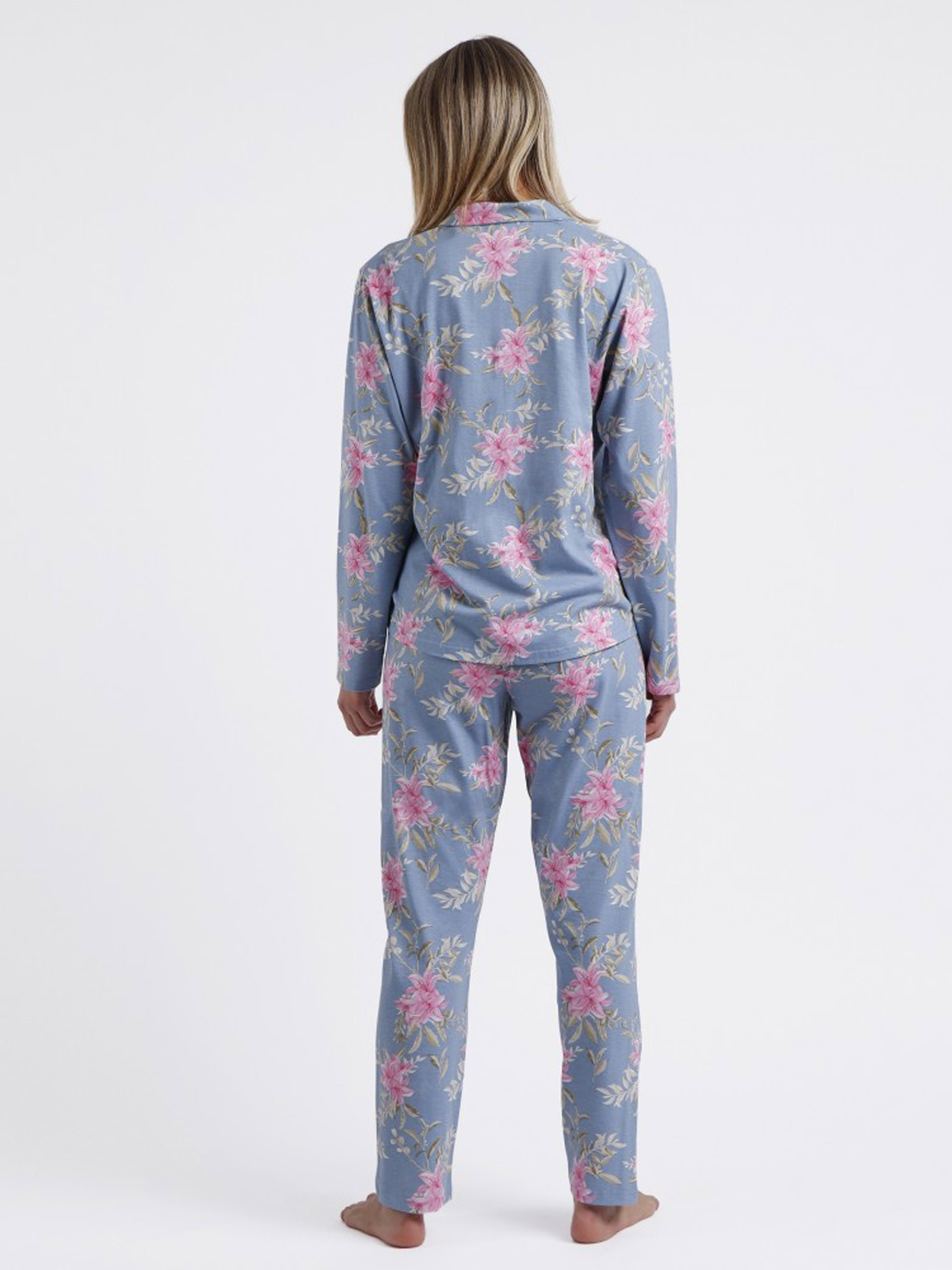 PIJAMA SEÑORA ABIERTO FLORES ROSA Y AZUL ADMAS 60230