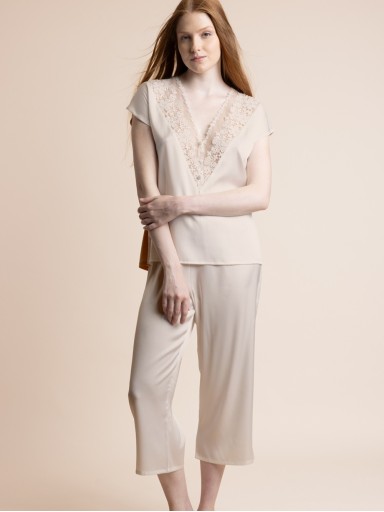 ADMAS CLASSIC SATIN AND GUIPURE FALL-SLEEVE PAJAMAS FOR WOMEN 63098